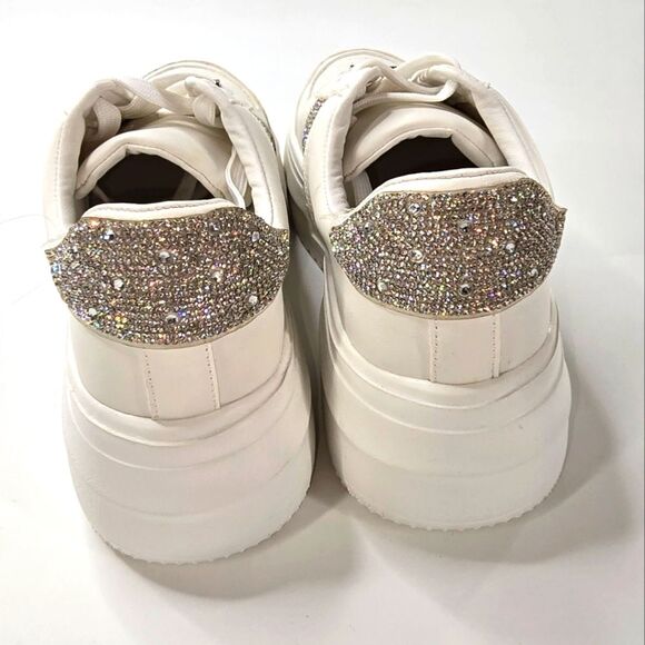 Steve Madden Payden Platform White Rhinestone Sneakers Size 11 NWOB - Picture 2 of 8